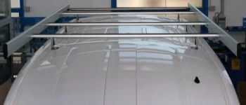 A roof rack on a Transit