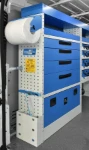 A van racking system with a lockable lift-up door