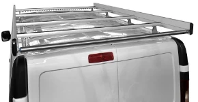 An aluminium and steel roof rack on a Nissan NV300