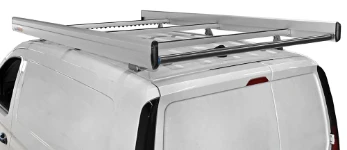 Rear view of the roof bars with roller on the roof of the Volkswagen Caddy