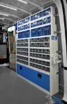 Right side of the van with drawer units with transparent elements