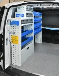 Shelving with shelves, plastic containers and transparent drawers for the Caddy